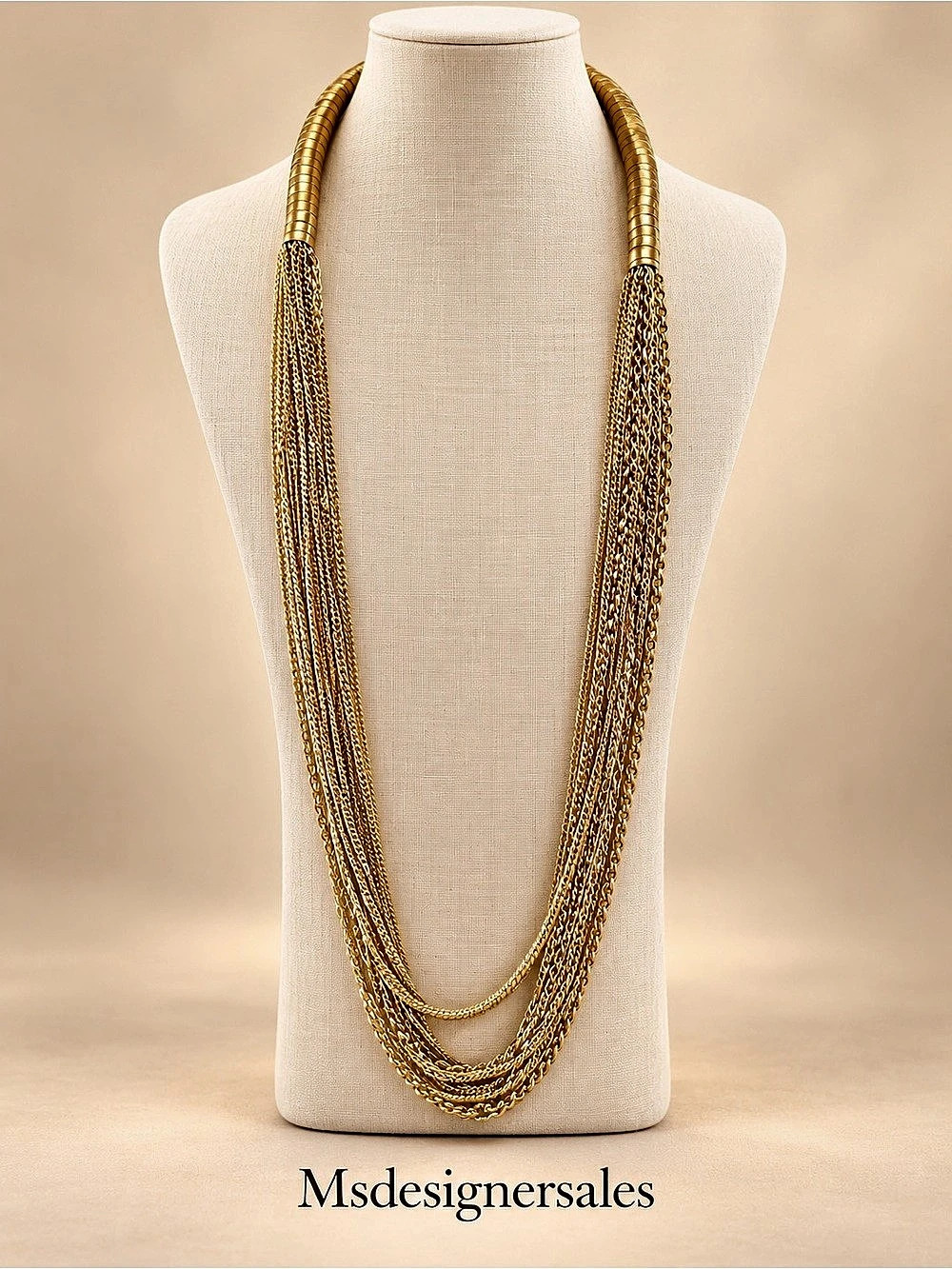 Layered Multi-Strand Gold-Tone Necklace Like New